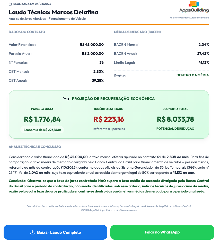 Mockup Relatório Técnico Parcela Justa